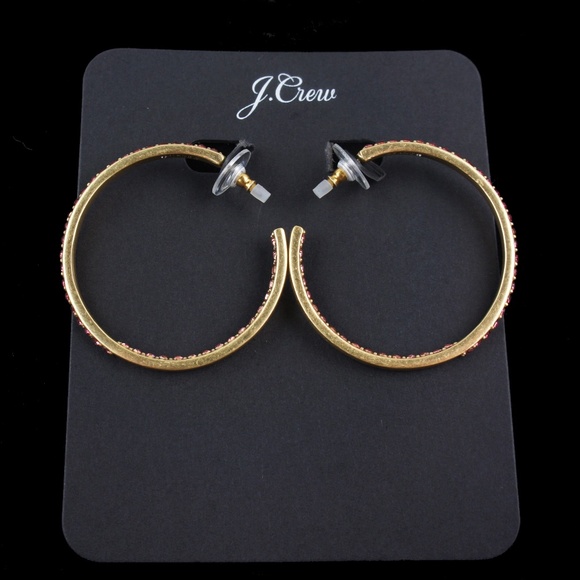 New J.Crew Two Tone Pave Hoops in Pink Crystal - Picture 3 of 5